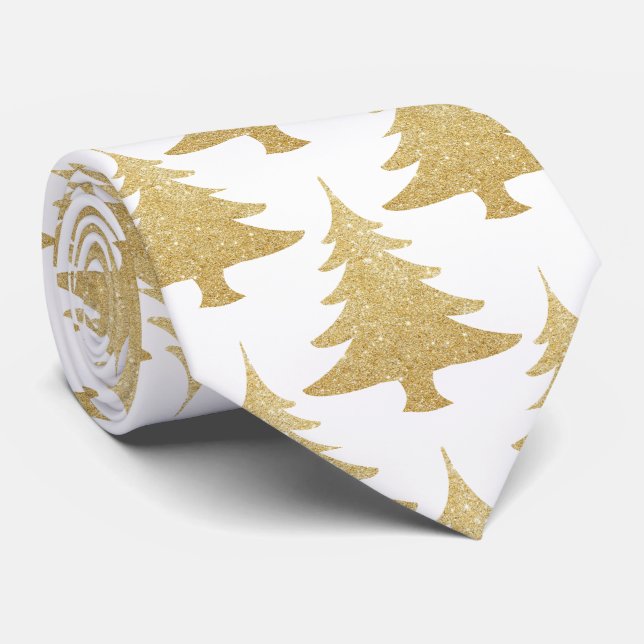 elegant clear gold glitter Christmas tree pattern Tie (Rolled)