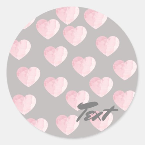 elegant clear light pink love heart pattern classic round sticker