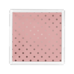elegant, clear rose gold foil polka dots pattern acrylic tray