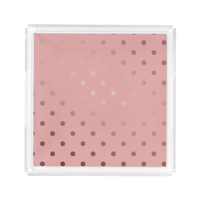 elegant, clear rose gold foil polka dots pattern acrylic tray (Front)