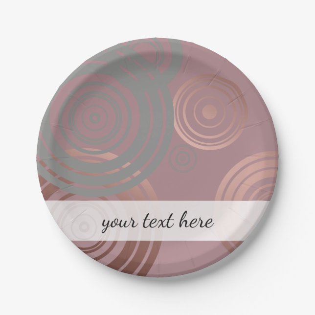 elegant clear rose gold grey geometric circles paper plates (Front)