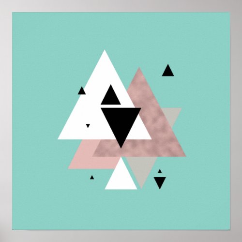 elegant clear rose gold mint geometric triangles poster