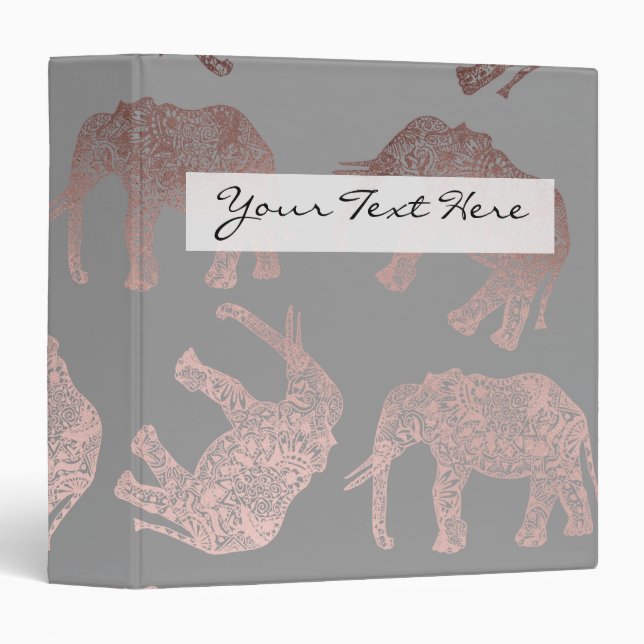 elegant clear rose gold tribal elephant pattern binder (Front/Spine)