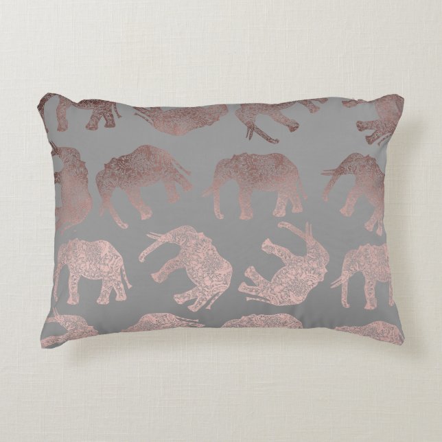 elegant clear rose gold tribal elephant pattern decorative pillow (Front)