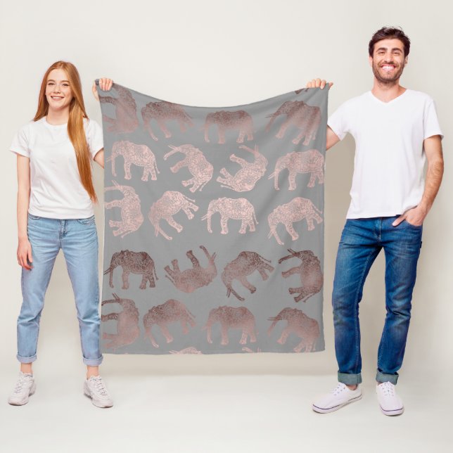 elegant clear rose gold tribal elephant pattern fleece blanket (In Situ)