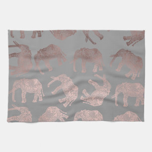 elegant clear rose gold tribal elephant pattern kitchen towel