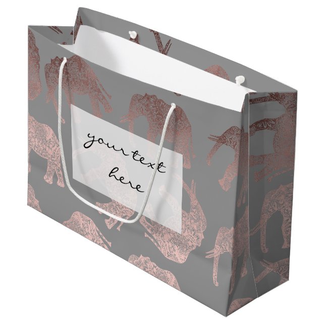 elegant clear rose gold tribal elephant pattern large gift bag (Front Angled)