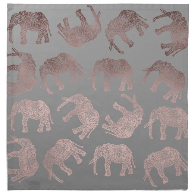 elegant clear rose gold tribal elephant pattern napkin (Front)