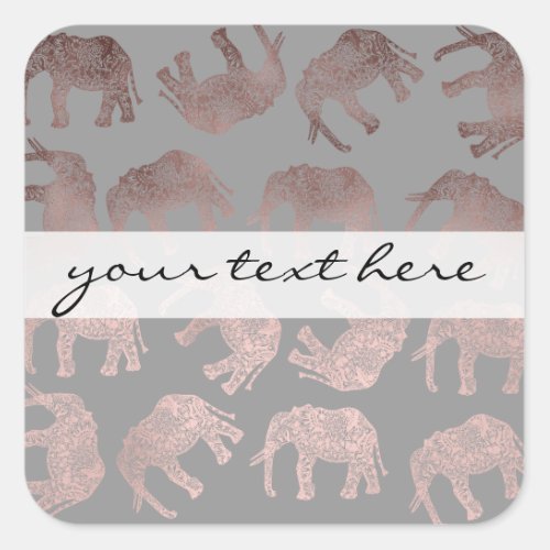 elegant clear rose gold tribal elephant pattern square sticker