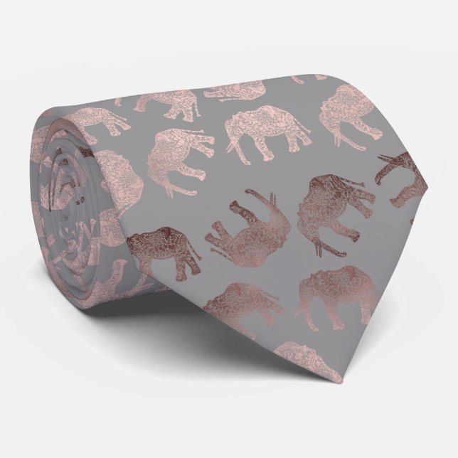 elegant clear rose gold tribal elephant pattern tie (Rolled)