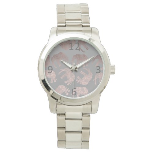 elegant clear rose gold tribal elephant pattern watch