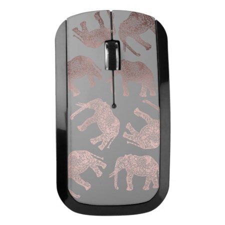 Elegant Clear Rose Gold Tribal Elephant Pattern Wireless Mouse