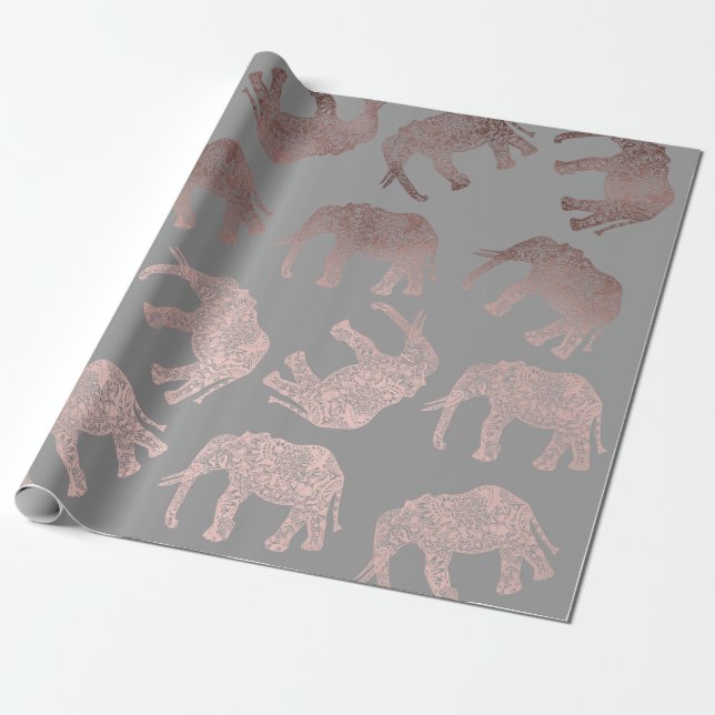 elegant clear rose gold tribal elephant pattern wrapping paper (Unrolled)