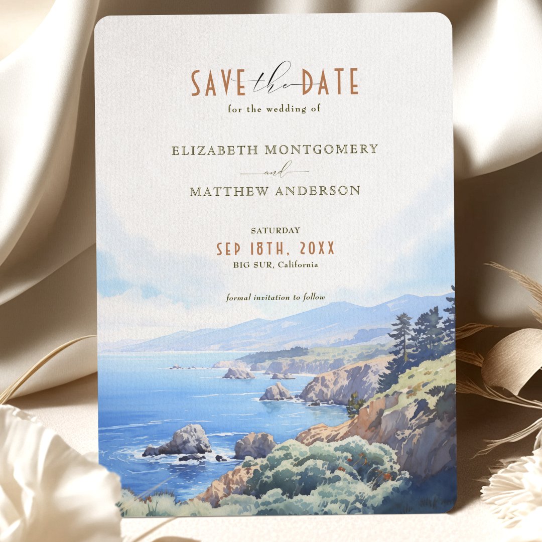 Elegant Cliffside Save the Date Card - Big Sur,                    CA