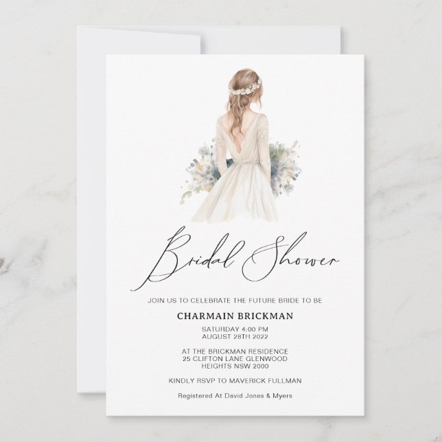 Elegant Clip Art Gown Bridal Shower Invitation (Front)