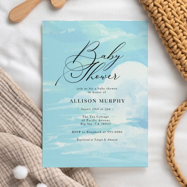 Elegant Cloud 9 Blue Sky Baby Shower Invitation (Creator Uploaded)