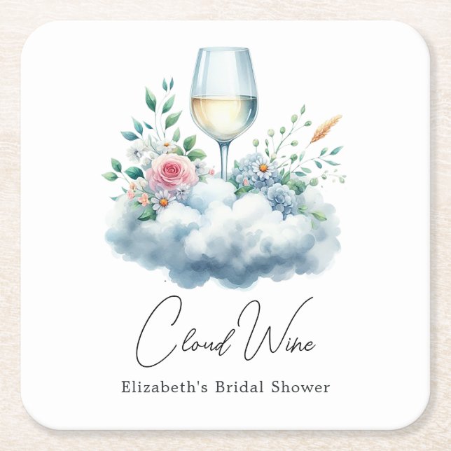 Elegant Cloud Wine Bridal Shower Square Paper Coaster (Front)