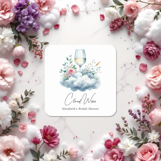 Elegant Cloud Wine Bridal Shower Square Paper Coaster (Elegant Cloud Wine Bridal Shower Square Paper Coaster)