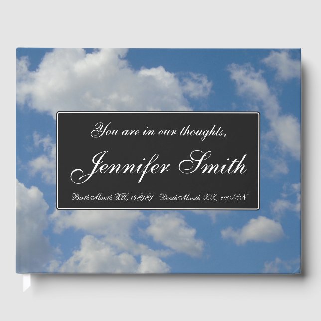 Elegant, Cloudy Blue Sky Sympathy Guestbook (Front)