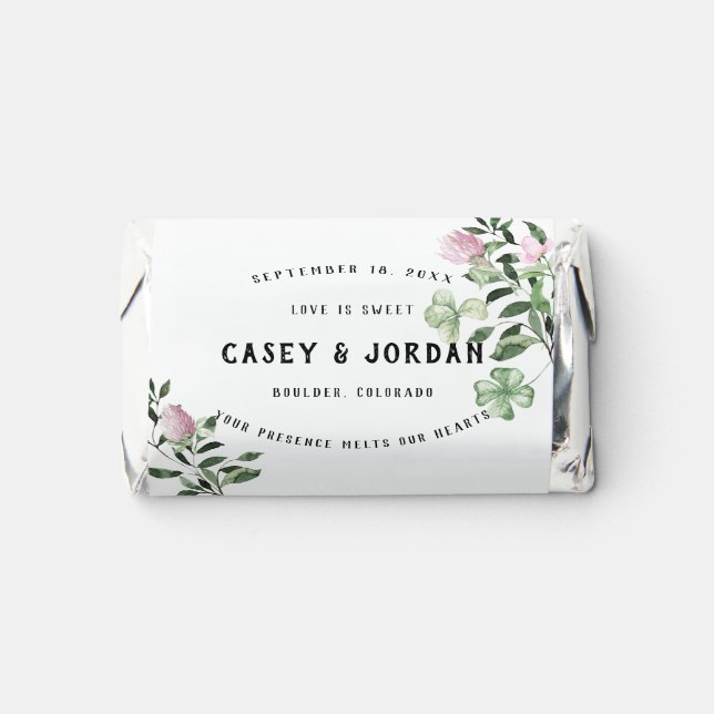 Elegant Clover Horseshoes Botanical Wedding Hershey's Miniatures (Front)