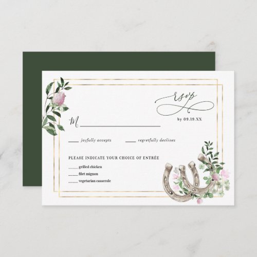Elegant Clover Horseshoes Botanical Wedding RSVP Card