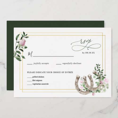 Elegant Clover Horseshoes Botanical Wedding RSVP  Foil Invitation
