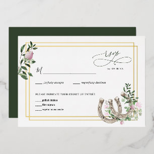 Elegant Clover Horseshoes Botanical Wedding RSVP Foil Invitation