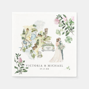 Elegant Clover Shamrock Botanical Wedding Map Napkins