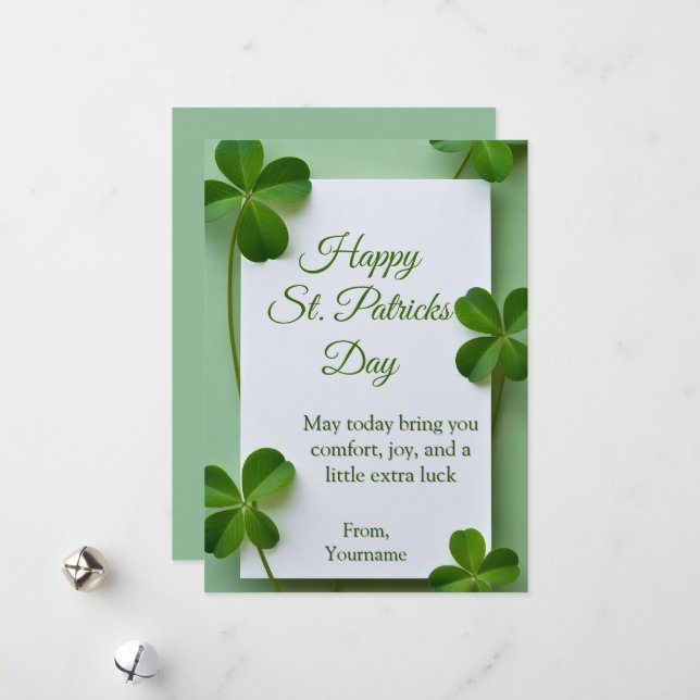 Elegant clover St. Patricks Day Comfort Joy Card (Front/Back In Situ)