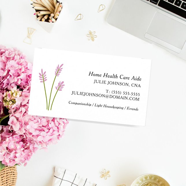 Elegant CNA Home Health Care Aide Pink Floral Business Card (CNA business Card. Elegant Pink Floral.)