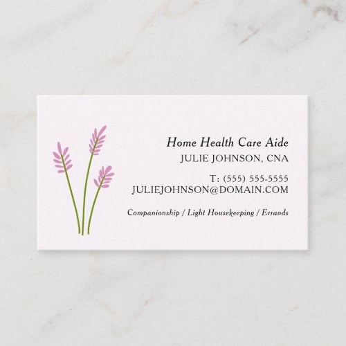 Elegant CNA Home Health Care Aide Pink Floral Business Card