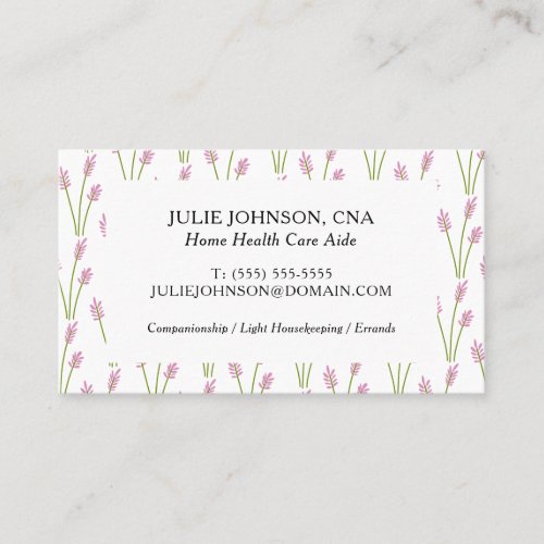 Elegant CNA Home HealthCare Pink Floral Pattern Business Card