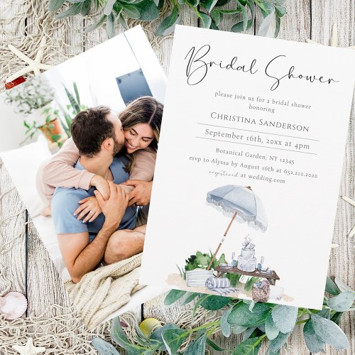 Elegant Coastal Beach Bridal Shower Photo Invitation