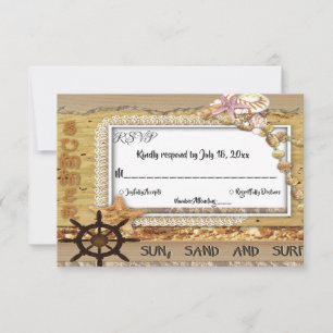 Elegant Coastal Beach Navy Seaside Summer Wedding RSVP Card