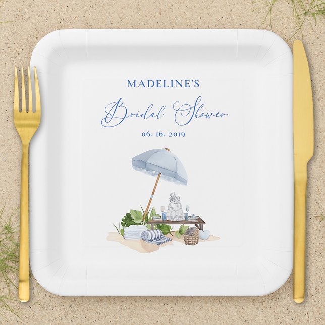 Elegant Coastal Beach Picnic Bridal Shower Paper Plates (Creator Uploaded)