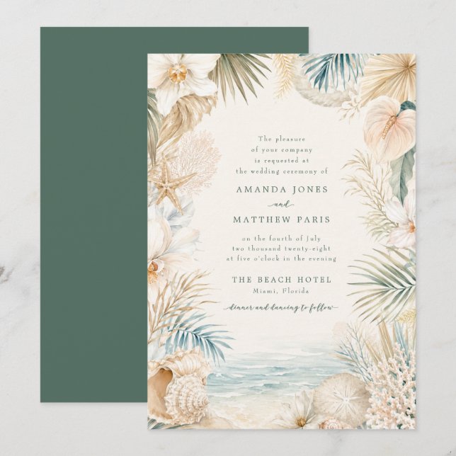 Elegant Coastal Beach Wedding Invite (Front/Back)