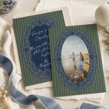 Elegant Coastal Blue Chinoiserie Oval Frame Photo