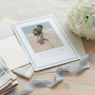 Elegant Coastal Blue Modern Wedding Photo Thank You Card