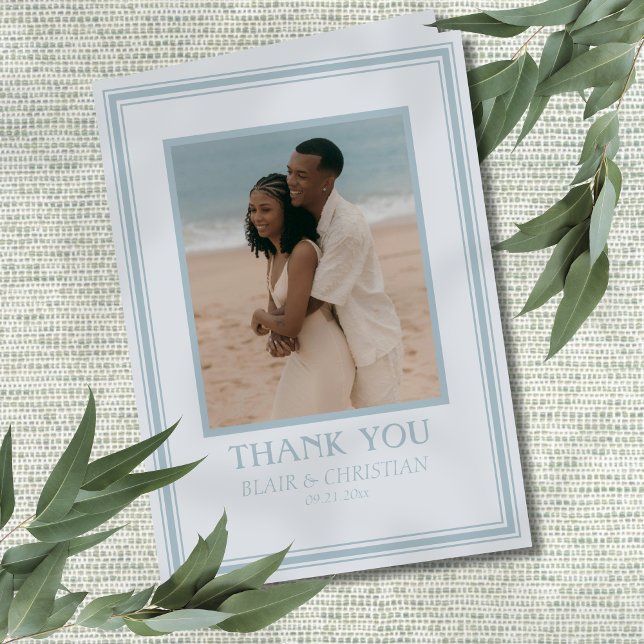 Elegant Coastal Blue Modern Wedding Photo Thank You Card (Thank your guests for celebrating your coastal wedding day with this Elegant Coastal Blue Card!)