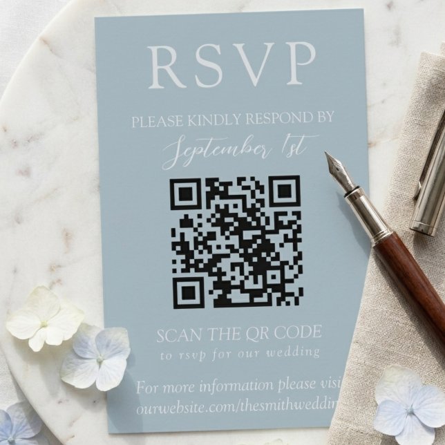 Elegant Coastal Blue Script QR Wedding  RSVP Card (Elegant Coastal Blue Script QR Wedding RSVP Card)