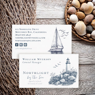 Elegant Coastal Blue Toile Restaurant Business Card