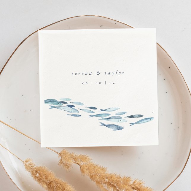 Elegant Coastal Blue Watercolor Fish Wedding Napkins (Creator Uploaded)