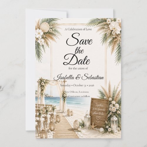 Elegant Coastal Boho Romance Wedding Save The Date