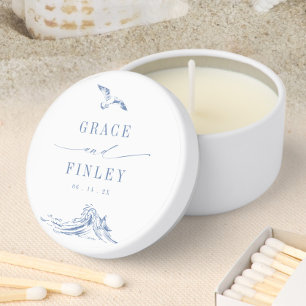 Elegant Coastal Chic Blue Beach Wedding Mini Candle Favors