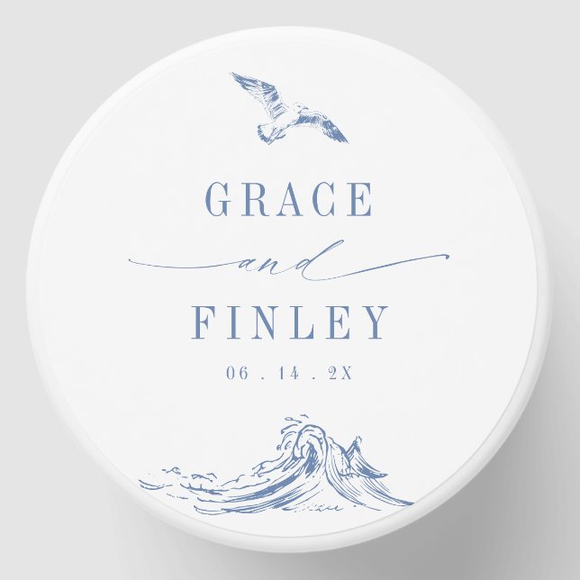 Elegant Coastal Chic Blue Beach Wedding Mini Candle Favors (Front)