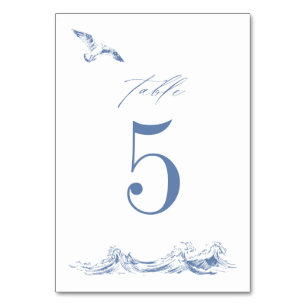 Elegant Coastal Chic Blue Seaside Wedding Table Number