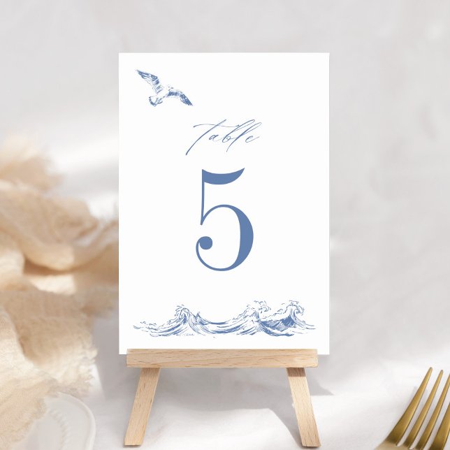 Elegant Coastal Chic Blue Seaside Wedding Table Number (Creator Uploaded)