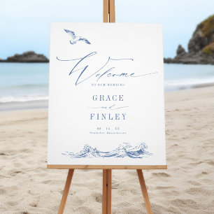 Elegant Coastal Chic Blue Wedding Welcome Foam Board