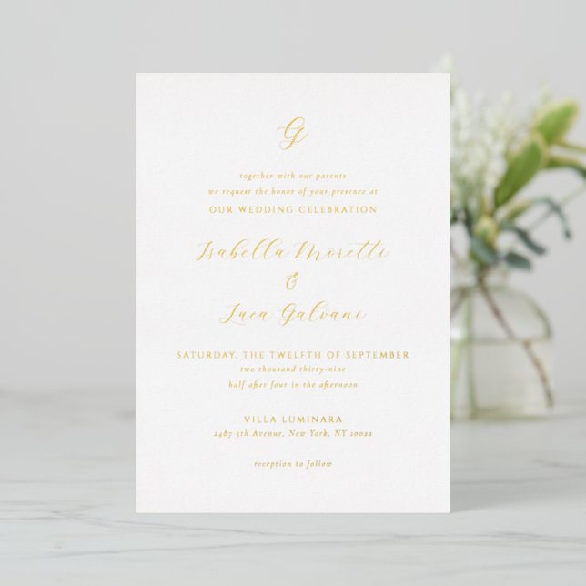 Elegant Coastal Chic Wedding Foil Invitation (Standing Front)