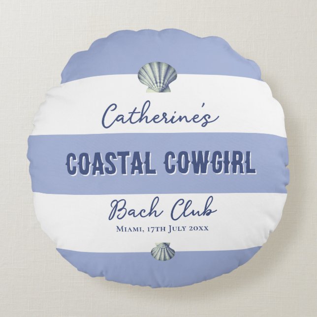Elegant Coastal Cowgirl Soft Blue White Stripes   Round Pillow (Front)